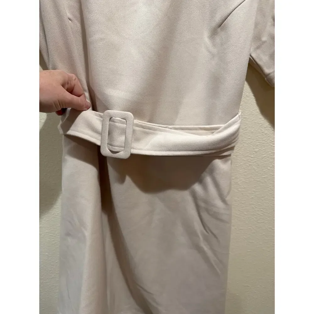 Molly Brecken Large Beige Puff Sleeve Belted Dress beige NEW - Picture 2 of 7